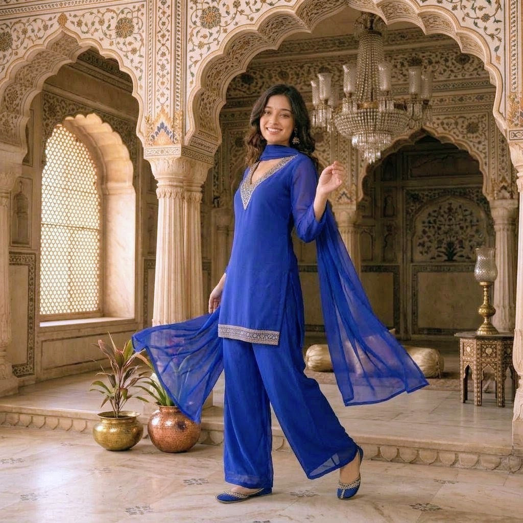 Nazrana Royal Blue Flared Kurta Set
