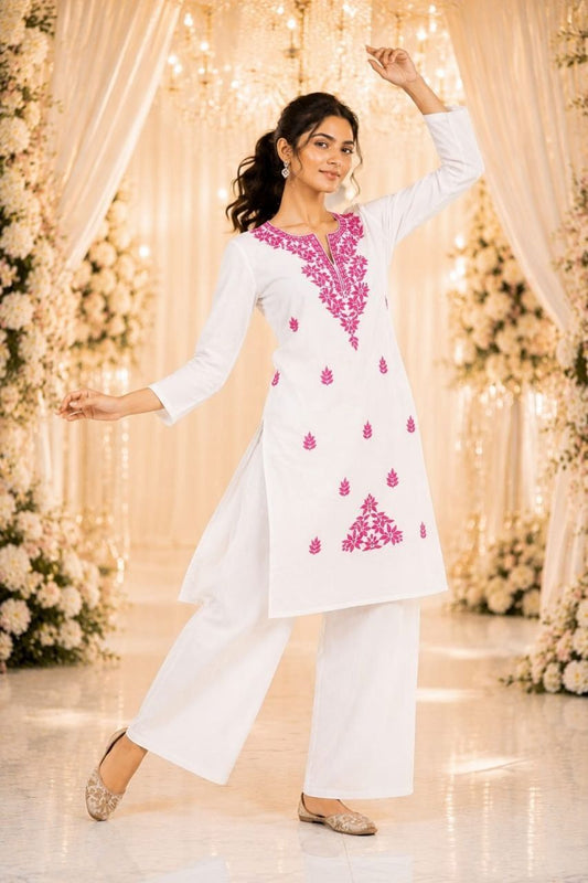 COTTON EMBROIDERED CHIKANKARI CORD SET