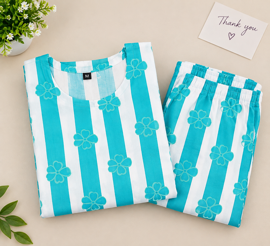Cerulean Blossom Stripe Co-Ord Set