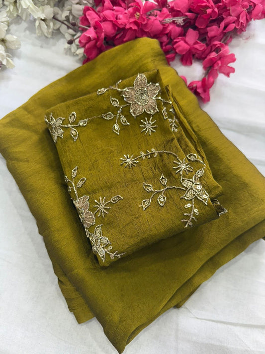 RANGOLI CRUSH SOLID SAREE WITH SEQUENCE EMBROIDERED BLOUSE