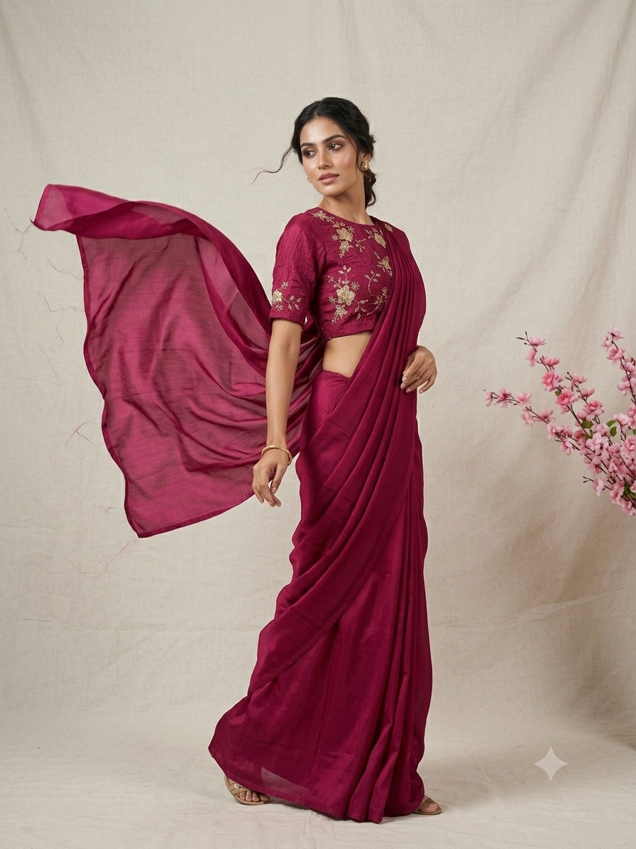 Pure rangoli crush saree with embroidered work blouse.
