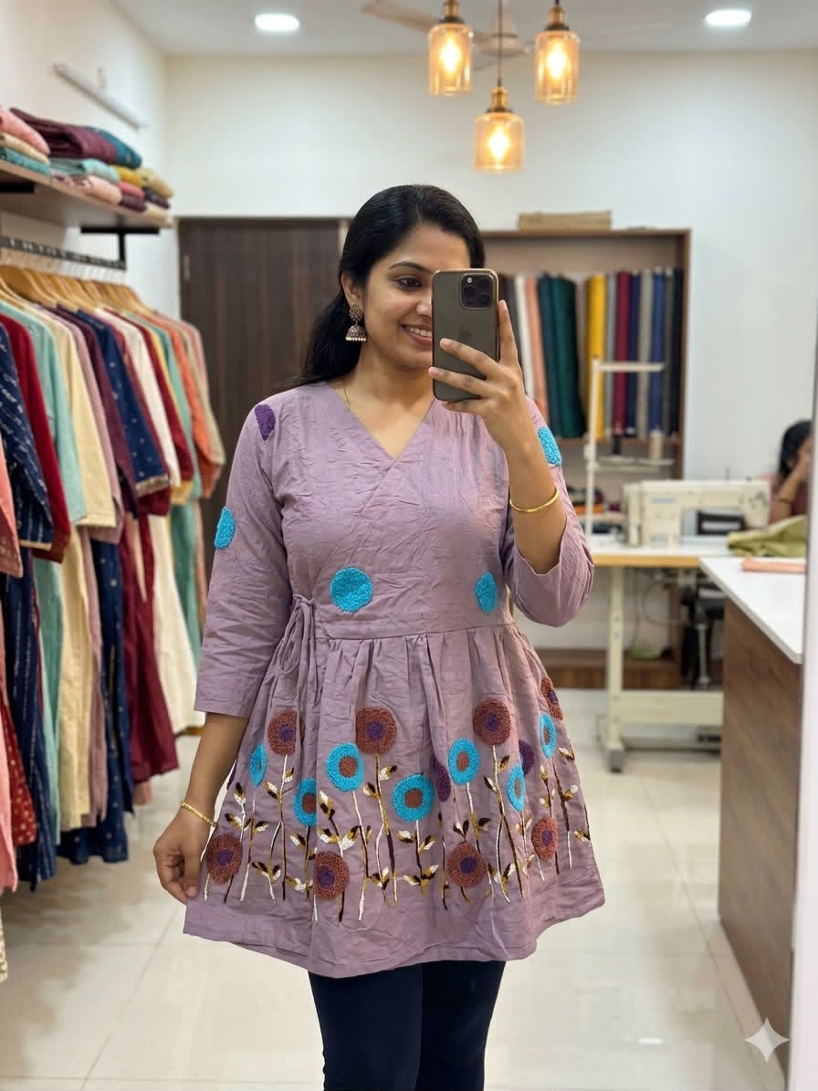 Viscose Cotton With Beautiful Towel WORK Short Kurtas