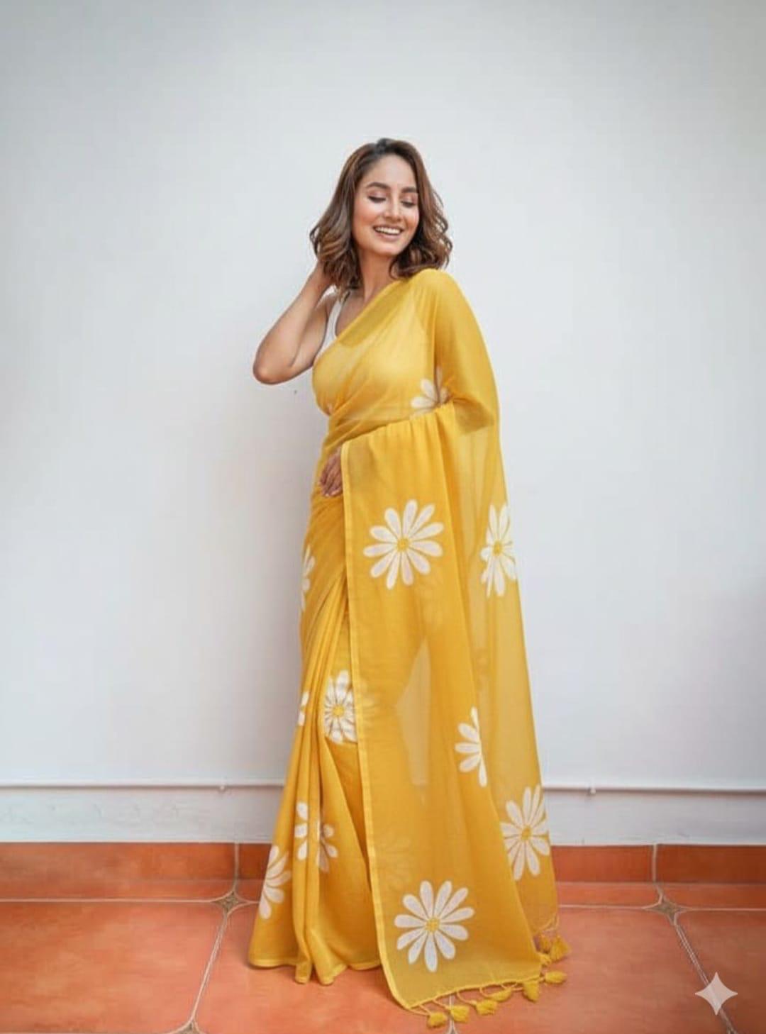 digital print linen saree