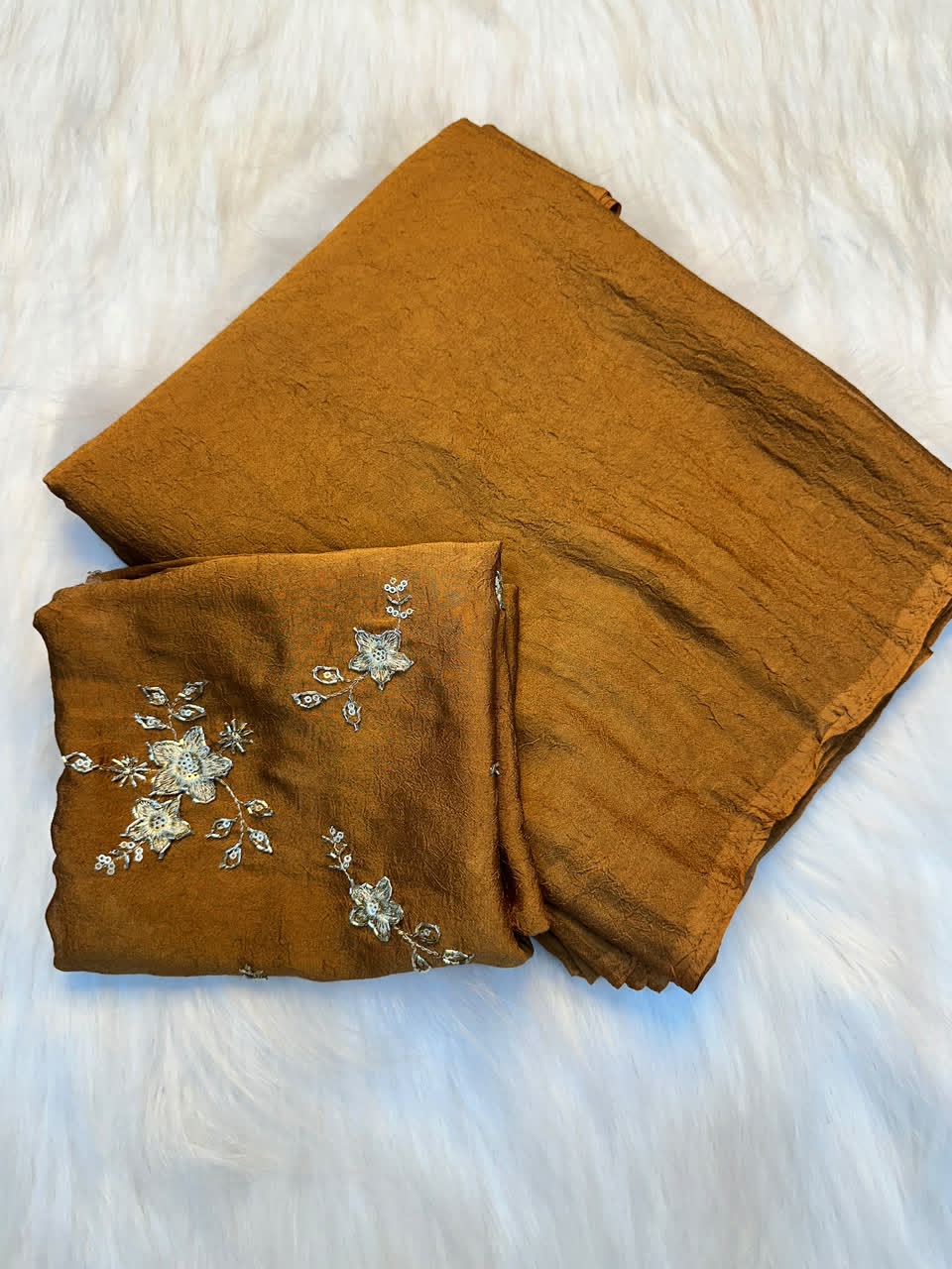 Pure rangoli crush saree with embroidered work blouse.