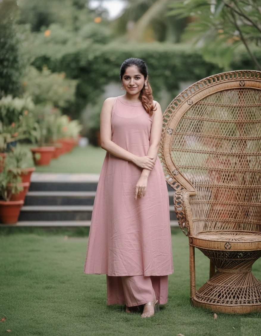pink kurti with same color bottom wear