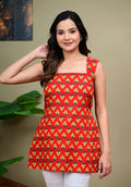 Printed Square Neck Sleevess short Kurti
