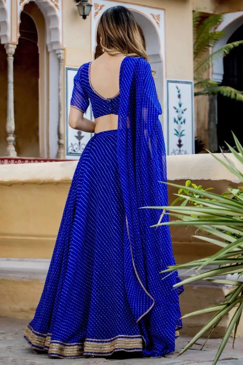 Royal Blue Georgette Designer Lehenga Choli With Dupatta