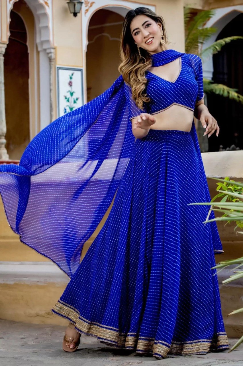 Royal Blue Georgette Designer Lehenga Choli With Dupatta