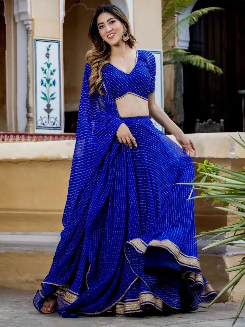 Royal Blue Georgette Designer Lehenga Choli With Dupatta