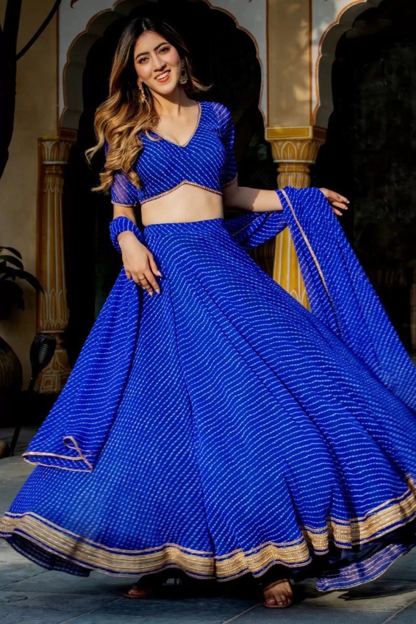 Royal Blue Georgette Designer Lehenga Choli With Dupatta