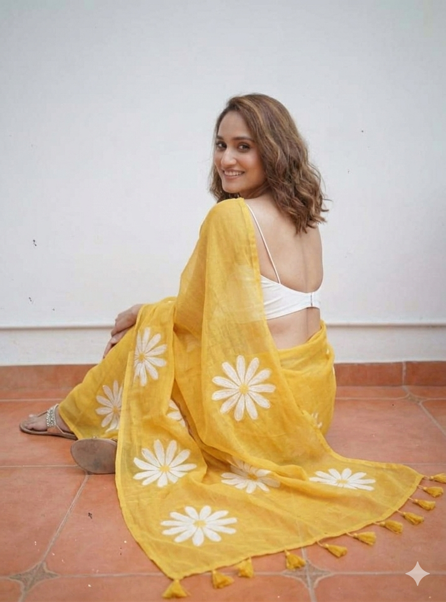 digital print linen saree
