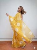 digital print linen saree