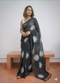 Digital print linen saree
