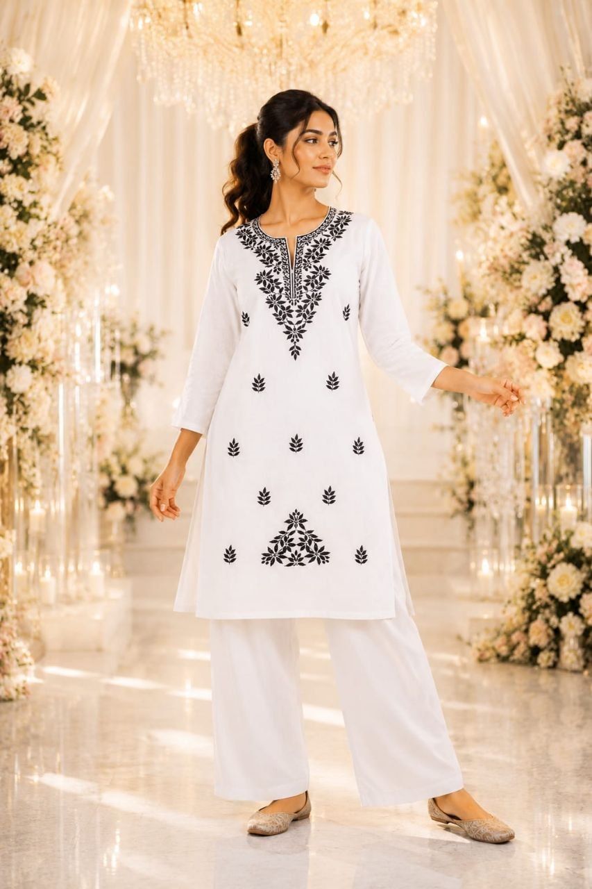 COTTON EMBROIDERED COTTON ALINE CO ORD SET
