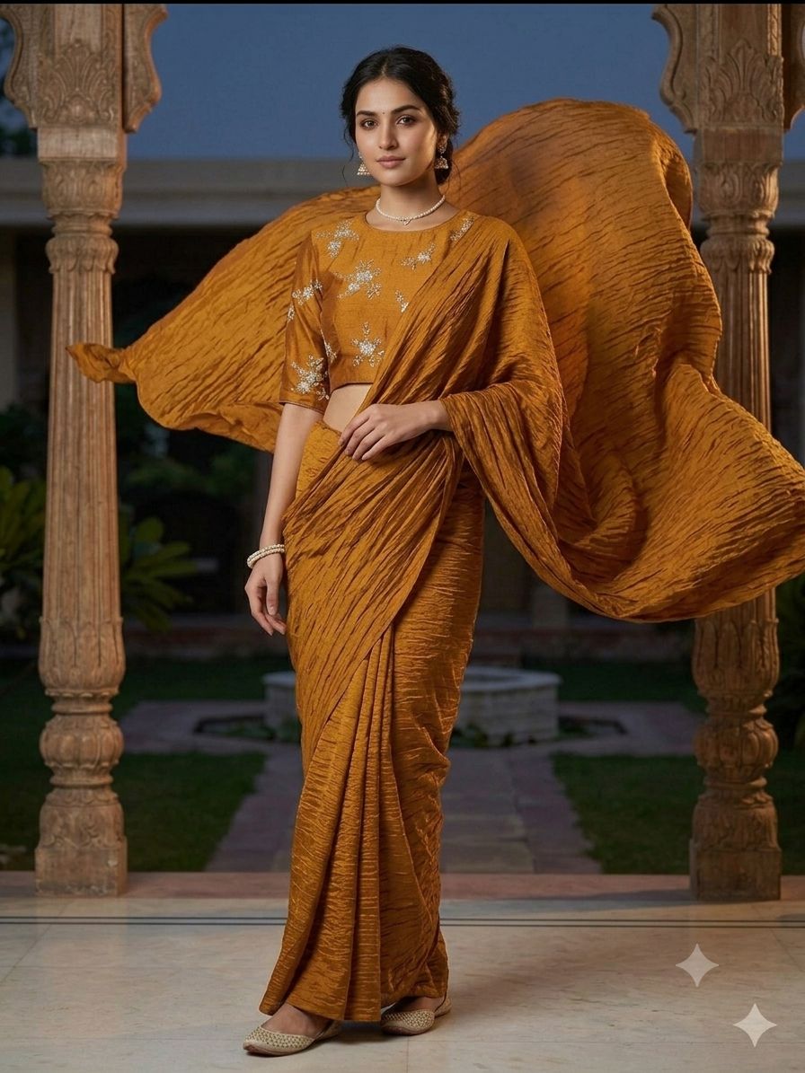 RANGOLI CRUSH SOLID SAREE WITH SEQUENCE EMBROIDERED BLOUSE