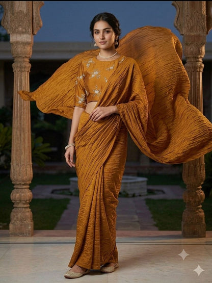 RANGOLI CRUSH SOLID SAREE WITH SEQUENCE EMBROIDERED BLOUSE