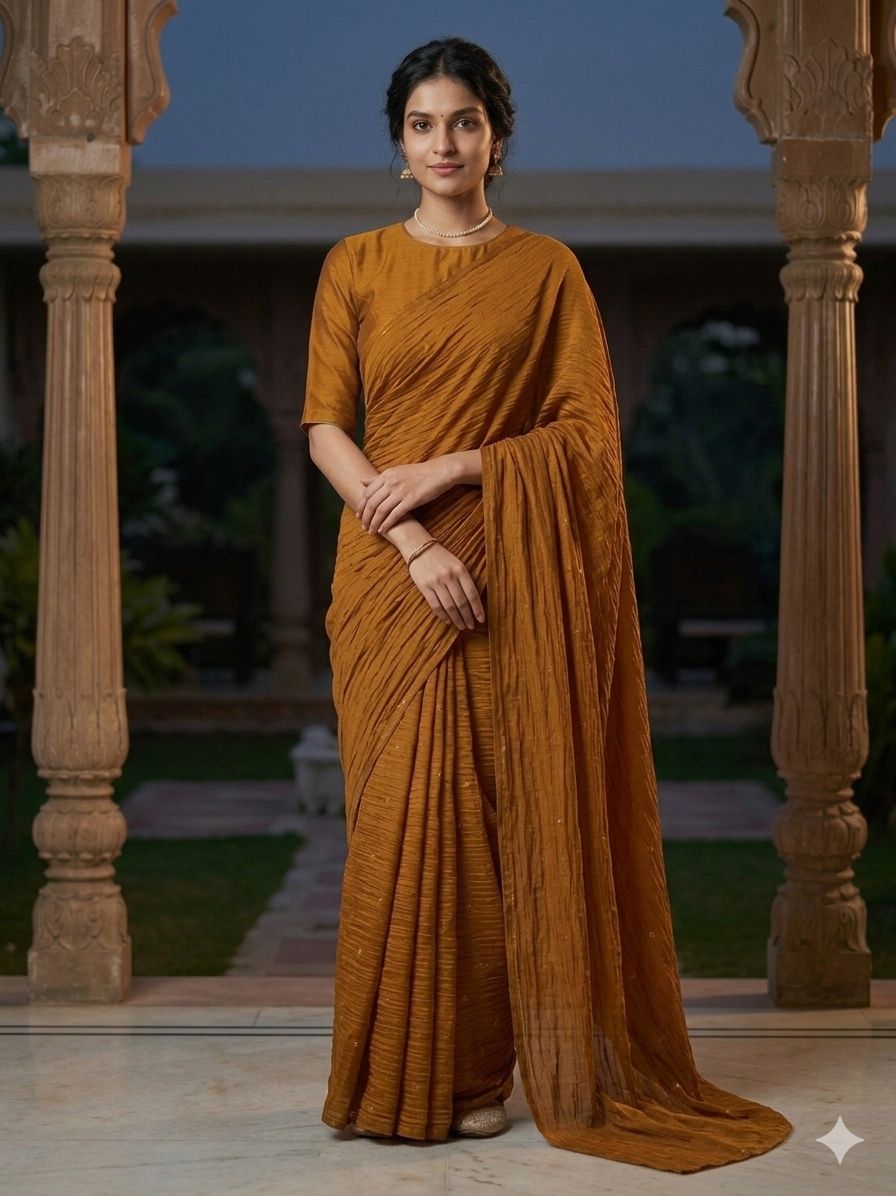 RANGOLI CRUSH SOLID SAREE WITH SEQUENCE EMBROIDERED BLOUSE