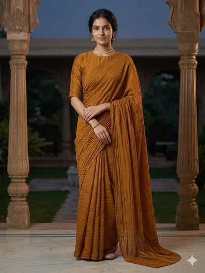 RANGOLI CRUSH SOLID SAREE WITH SEQUENCE EMBROIDERED BLOUSE