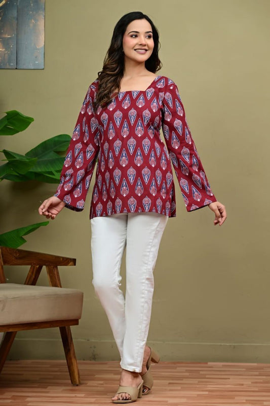 Fuchsia Floral Lace up Kurti