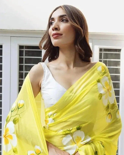 Sophisticated Digital Print Linen Saree