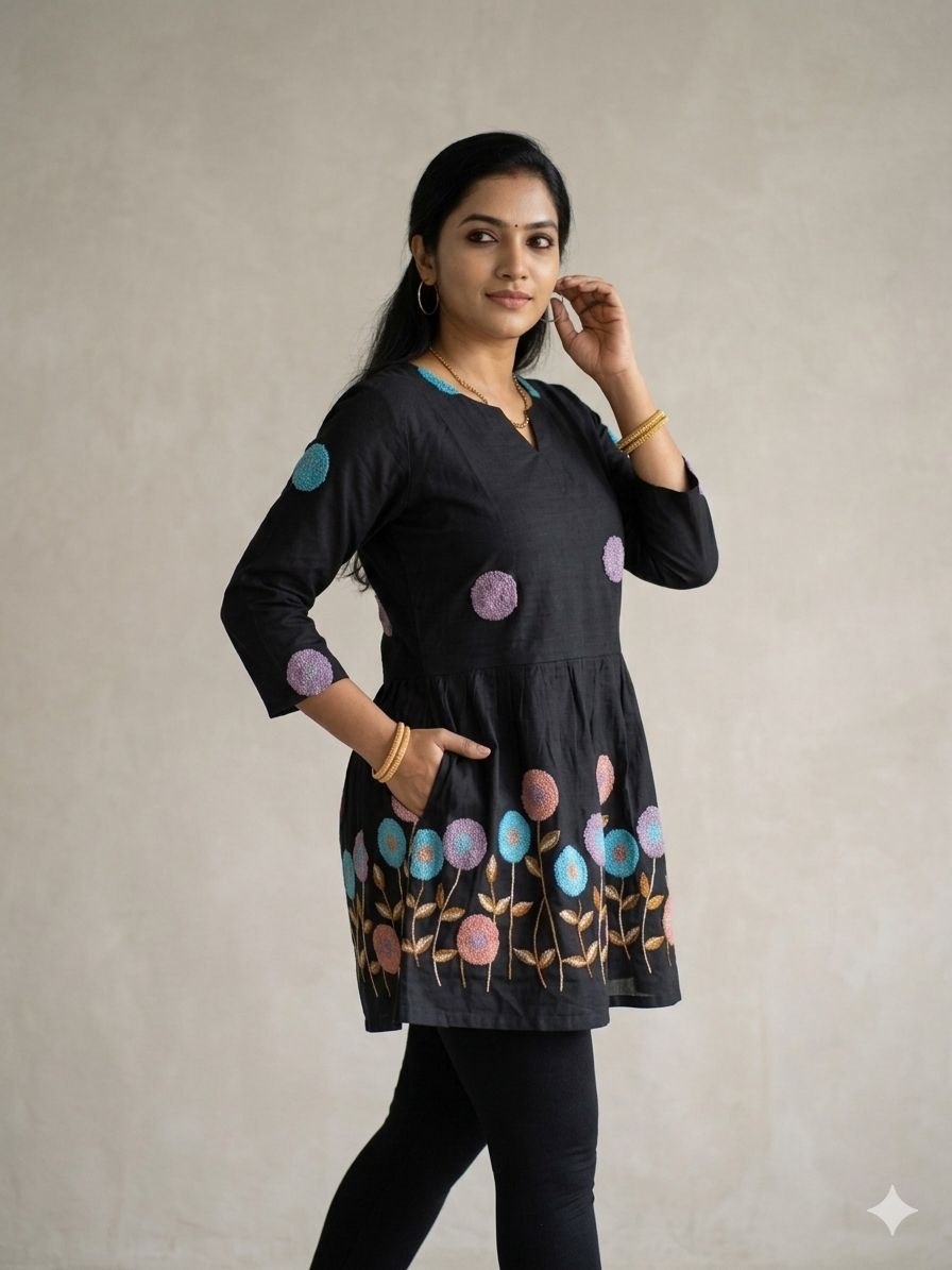 Viscose Cotton With Beautiful Towel Work Short Kurtas