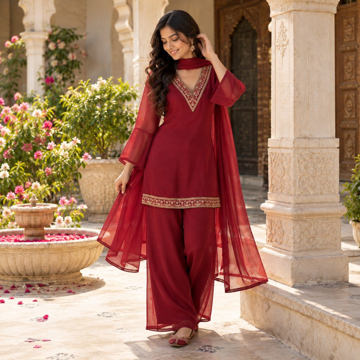 Red Georgette Sharara Set