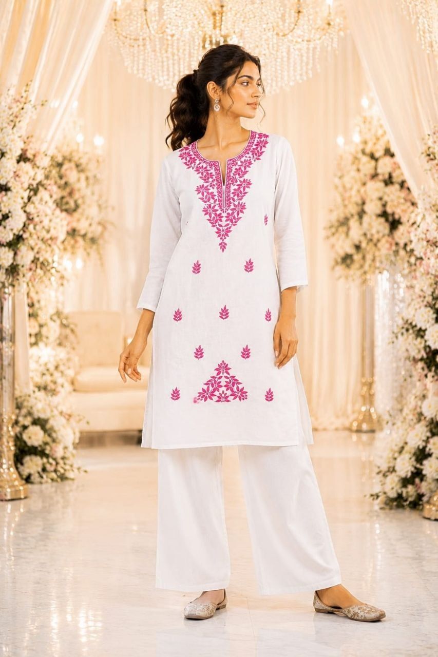 COTTON EMBROIDERED CHIKANKARI CORD SET
