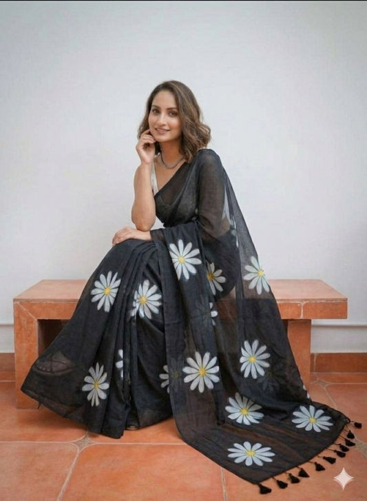 PURE LILEN COTTON PRINTED SAREE