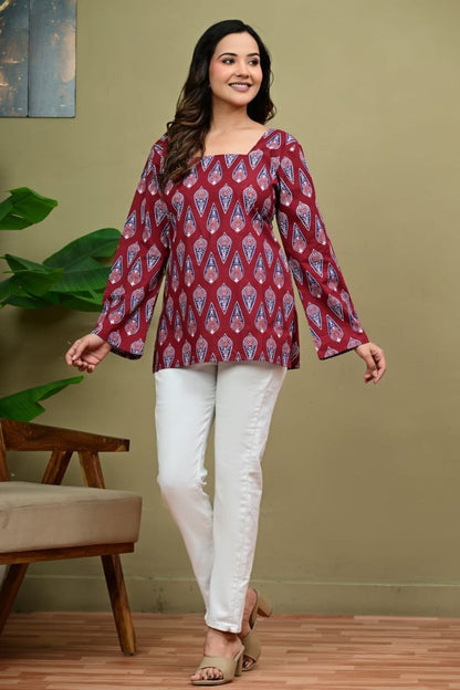 Fuchsia Floral Lace up Kurti