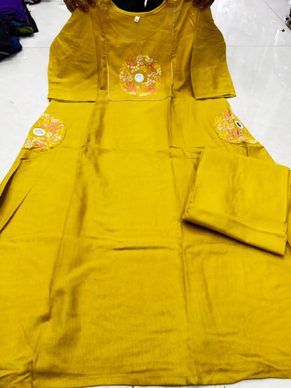 Cotton slub embroidered top with palazzo