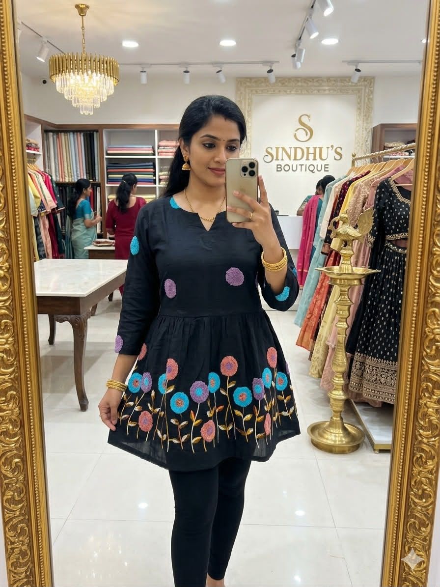 Viscose Cotton With Beautiful Towel Work Short Kurtas