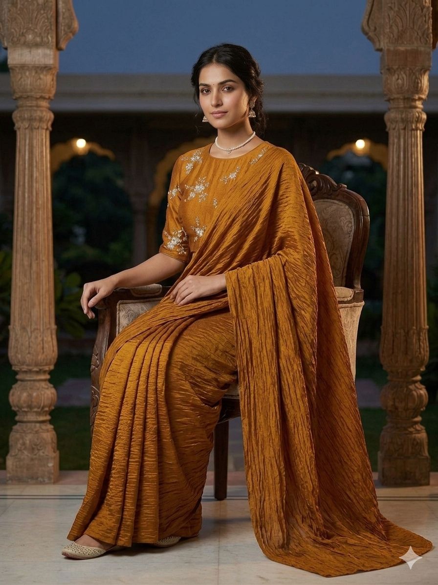 RANGOLI CRUSH SOLID SAREE WITH SEQUENCE EMBROIDERED BLOUSE