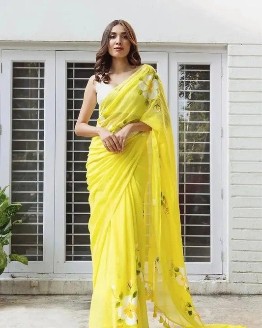 Sophisticated Digital Print Linen Saree