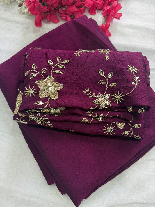 RANGOLI CRUSH SOLID SAREE WITH SEQUENCE EMBROIDERED BLOUSE