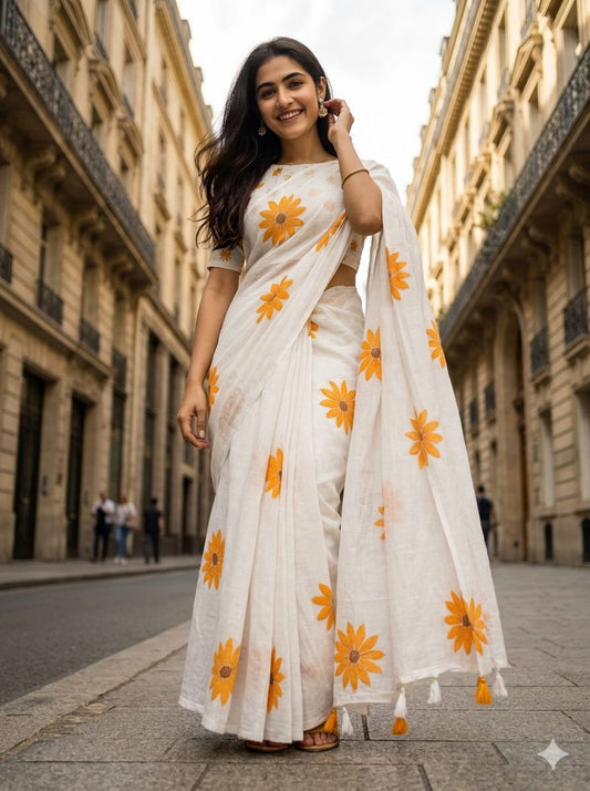 PURE LILEN COTTON PRINTED SAREE
