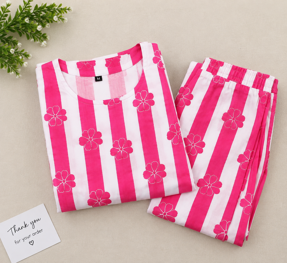 Magenta Bloom Stripe Co-Ord Set