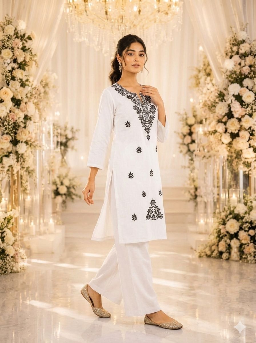 COTTON EMBROIDERED COTTON ALINE CO ORD SET