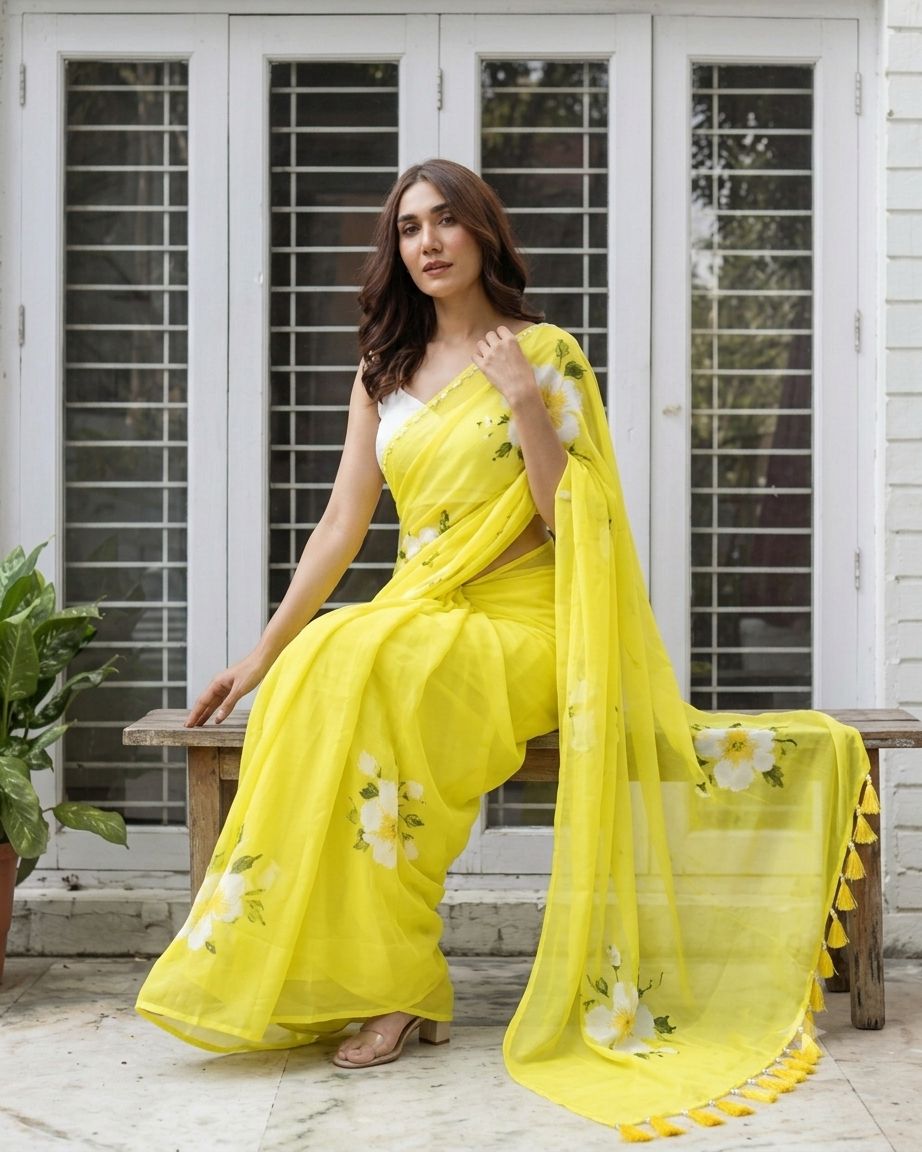 Sophisticated Digital Print Linen Saree