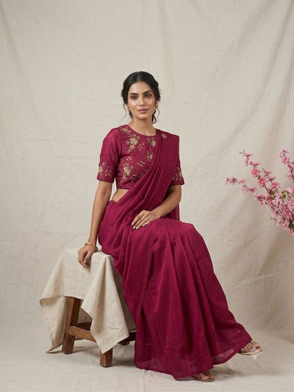 RANGOLI CRUSH SOLID SAREE WITH SEQUENCE EMBROIDERED BLOUSE