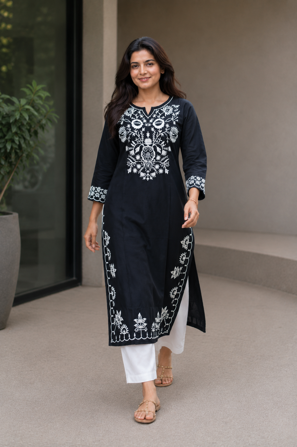 Co-ord set in heavy rayon cotton fabric with chikankari work