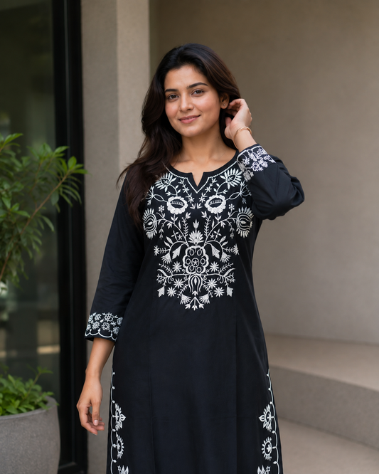 Co-ord set in heavy rayon cotton fabric with chikankari work