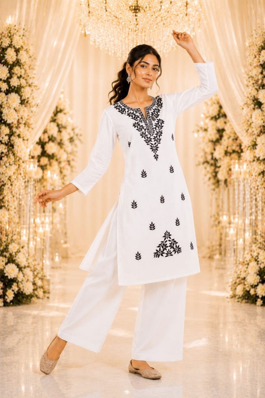 COTTON EMBROIDERED COTTON ALINE CO ORD SET