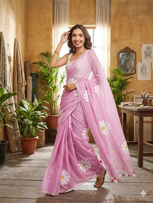 PURE LILEN COTTON PRINTED SAREE