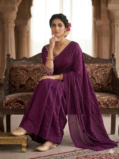 RANGOLI CRUSH SOLID SAREE WITH SEQUENCE EMBROIDERED BLOUSE