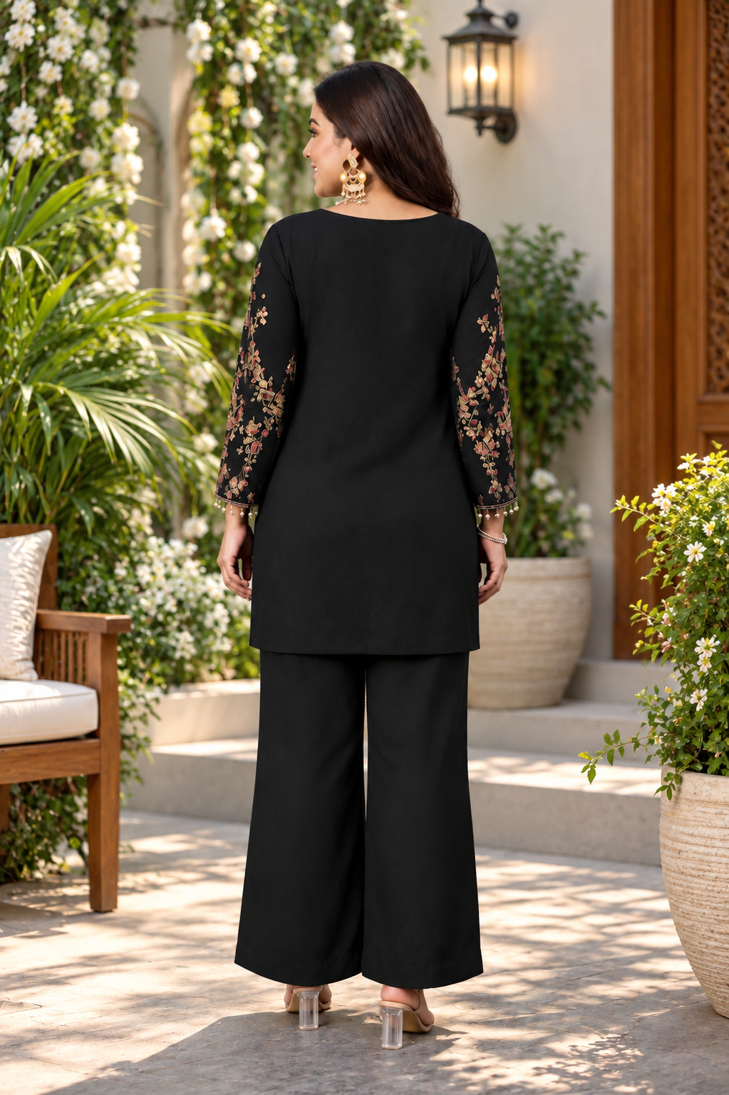 Glamorous Black Sequined Embroidered Kurta Set with Golden Accents
