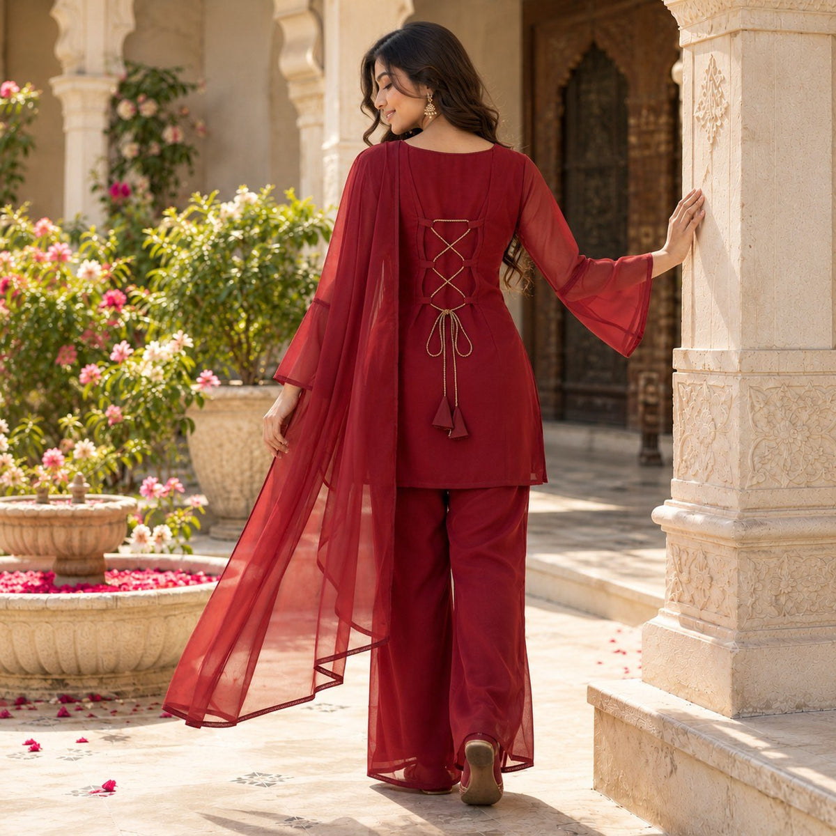 Red Georgette Sharara Set