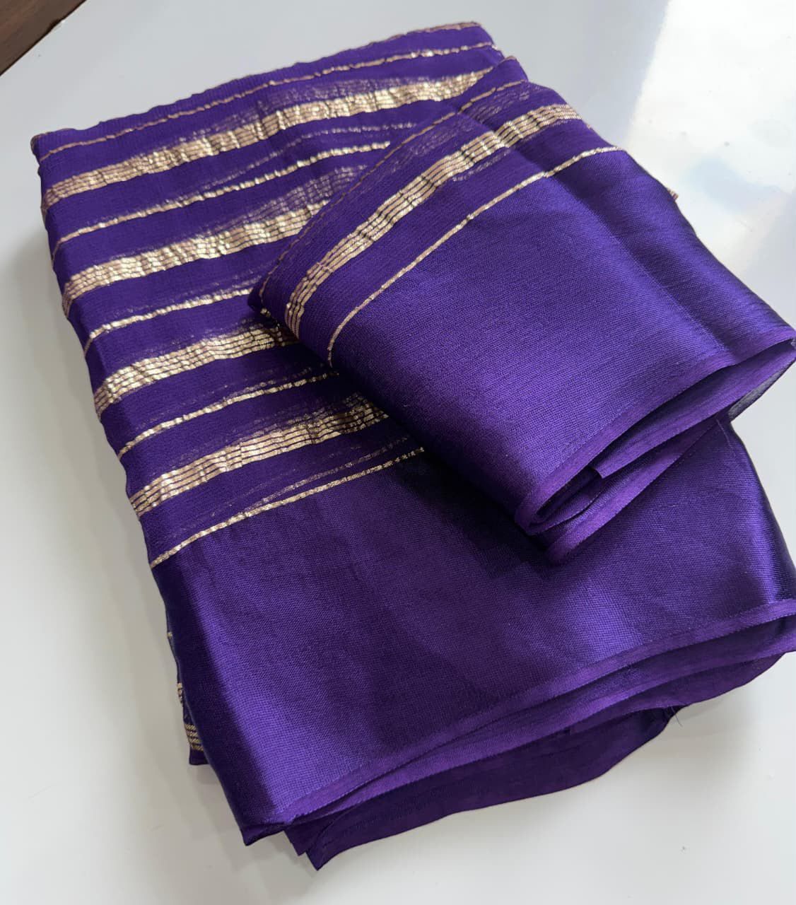 Purple Silk Gold Striped Woven Saree With Blouse Piece For Women