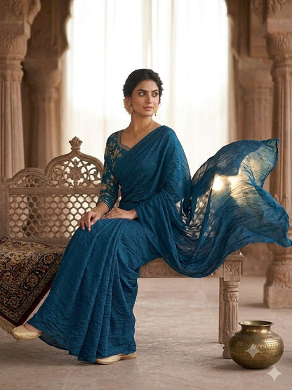 RANGOLI CRUSH SOLID SAREE WITH SEQUENCE EMBROIDERED BLOUSE