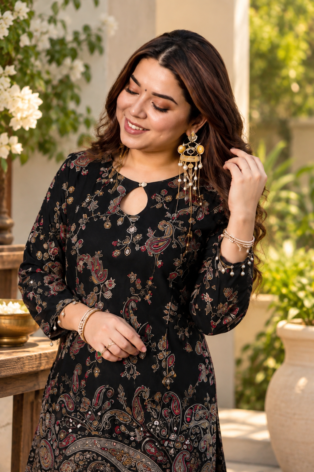 Glamorous Black Sequined Embroidered Kurta Set with Golden Accents