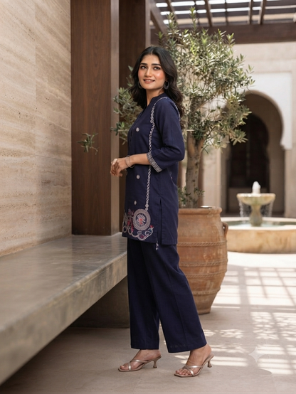 Elegant Rayon Embroidered Cord Set.